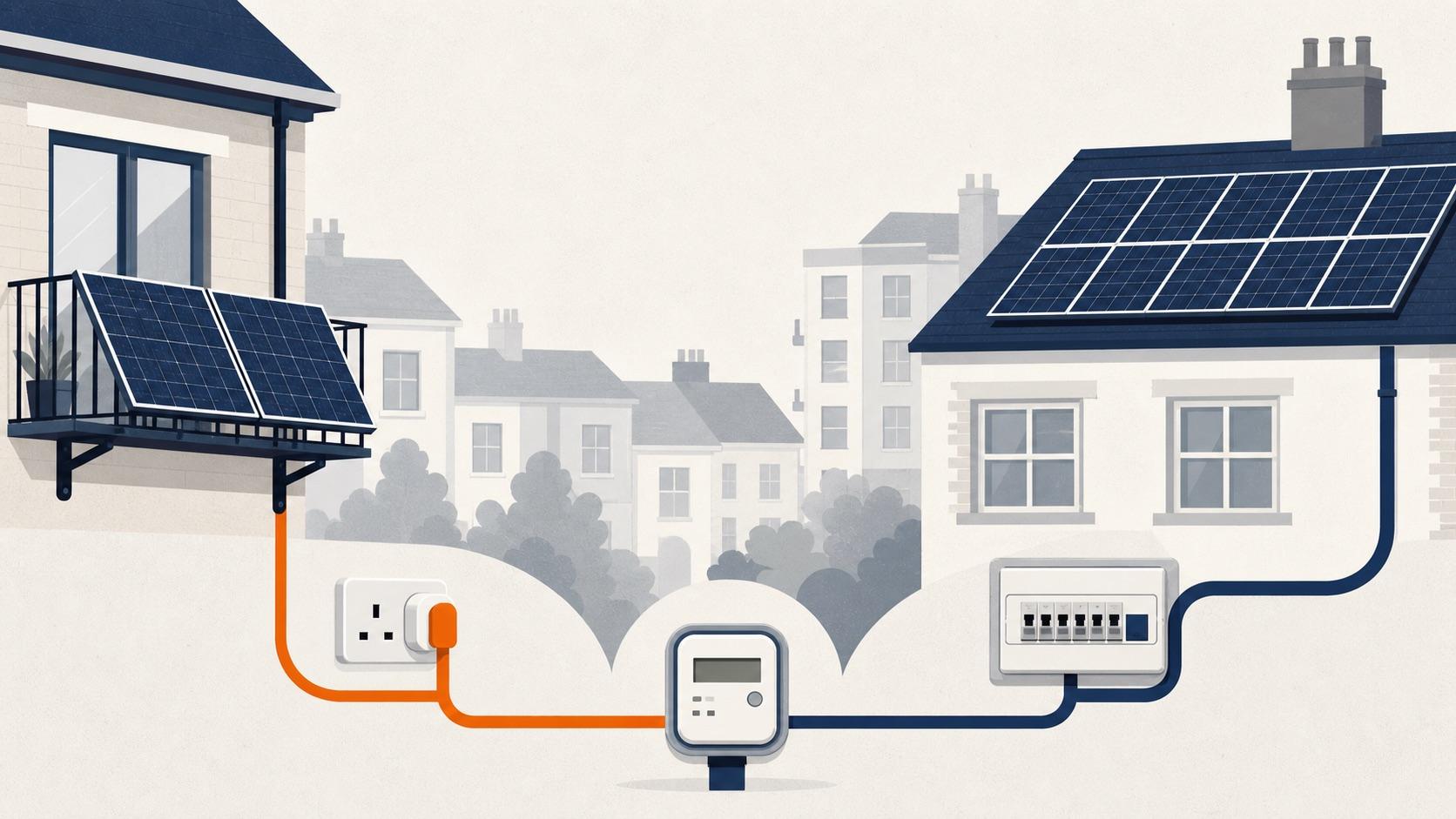UK Plug-In Solar vs Rooftop Solar — illustration